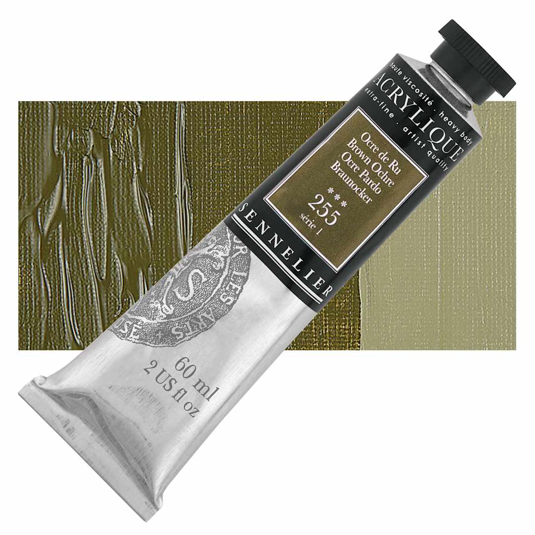 Open in modal - Sennelier Extra-Fine Artist Acrylique - Brown Ochre, 60 ml tube and swatch