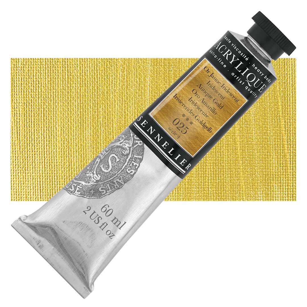 Open in modal - Sennelier Extra-Fine Artist Acrylique - Iridescent Antique Gold, 60 ml tube and swatch
