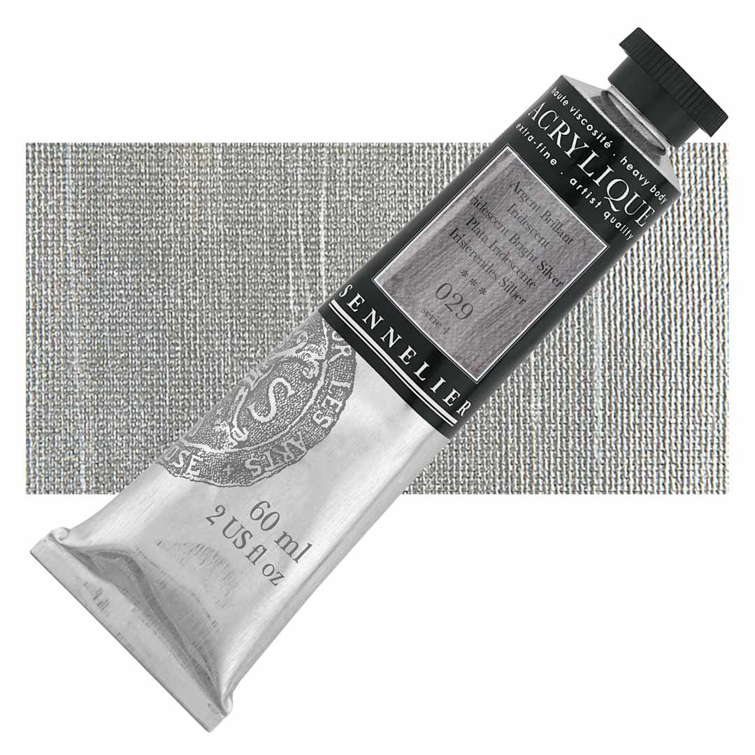 Open in modal - Sennelier Extra-Fine Artist Acrylique - Iridescent Bright Silver, 60 ml tube and swatch