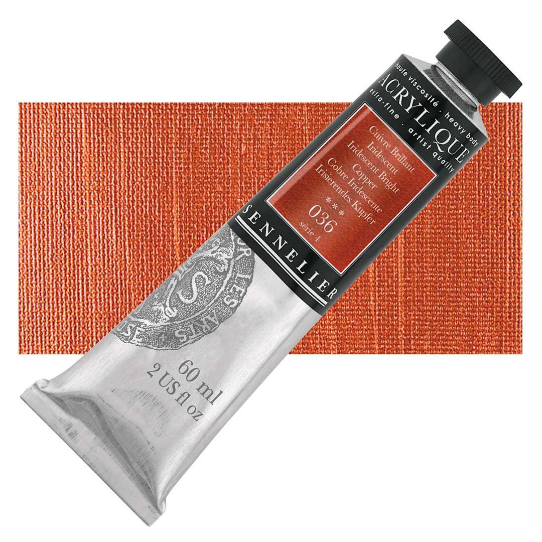 Open in modal - Sennelier Extra-Fine Artist Acrylique - Iridescent Bright Copper, 60 ml tube and swatch