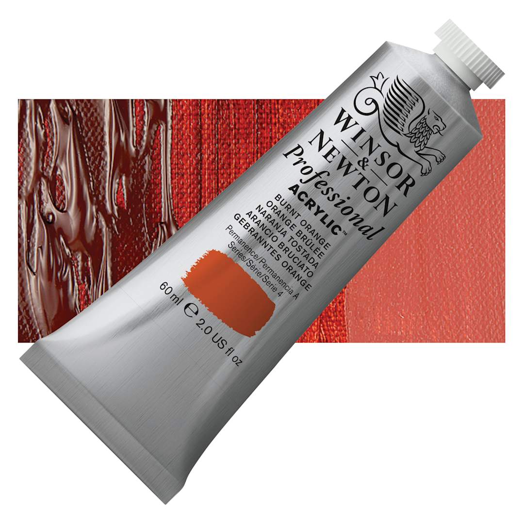 Open in modal - Winsor & Newton Professional Acrylic Paint - Burnt Orange, 60 ml tube and swatch