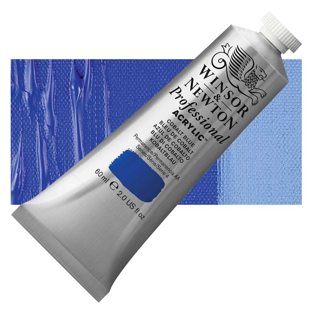 Open in modal - Winsor & Newton Professional Acrylic Paint - Cobalt Blue, 60 ml tube and swatch