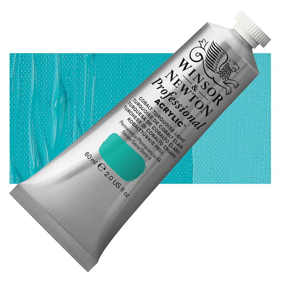 Open in modal - Winsor & Newton Professional Acrylic Paint - Cobalt Turquoise Light, 60 ml tube and swatch