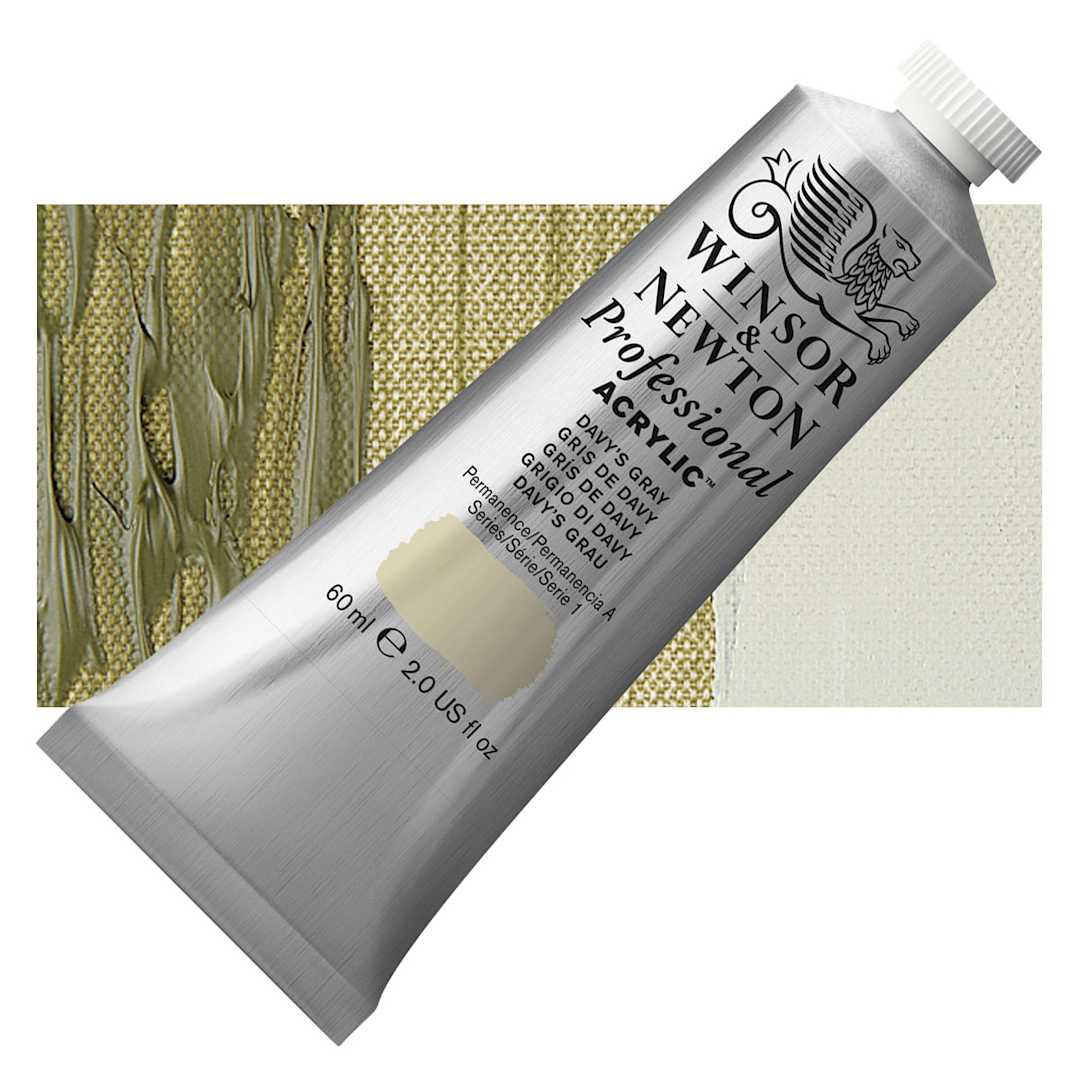 Open in modal - Winsor & Newton Professional Acrylic Paint - Davy's Gray, 60 ml tube and swatch