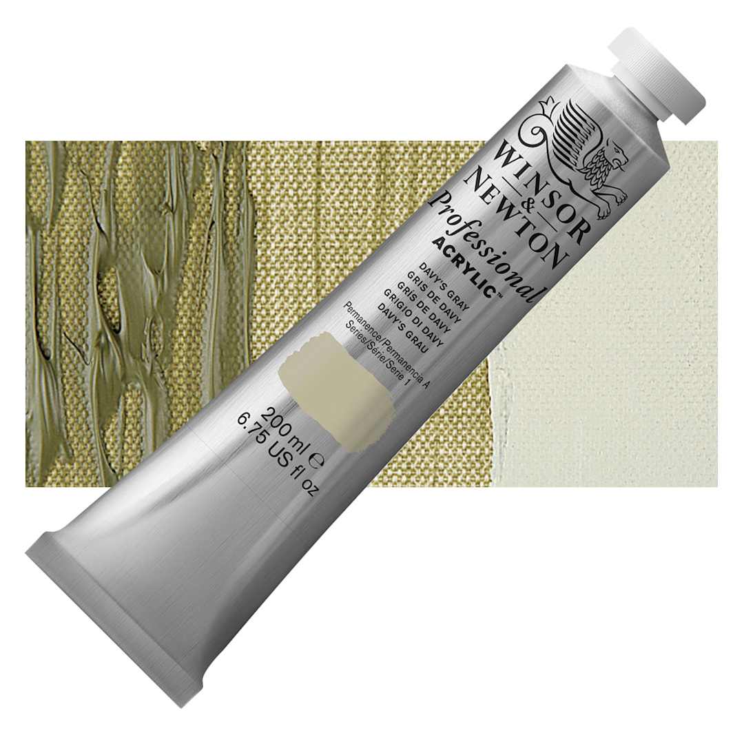Open in modal - Winsor & Newton Professional Acrylic Paint - Davy's Gray, 200 ml tube and swatch