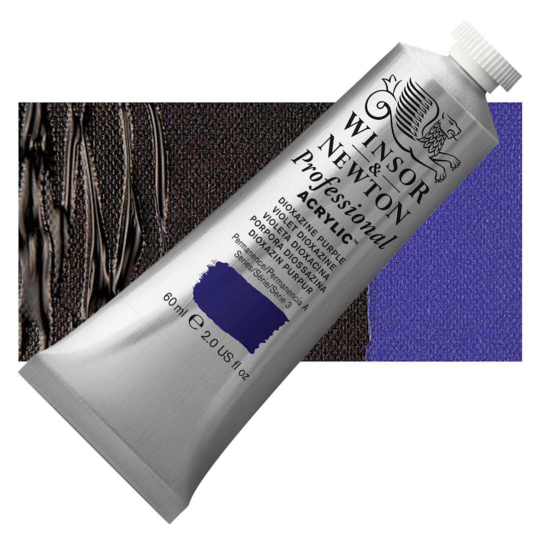Open in modal - Winsor & Newton Professional Acrylic Paint - Dioxazine Purple, 60 ml tube and swatch