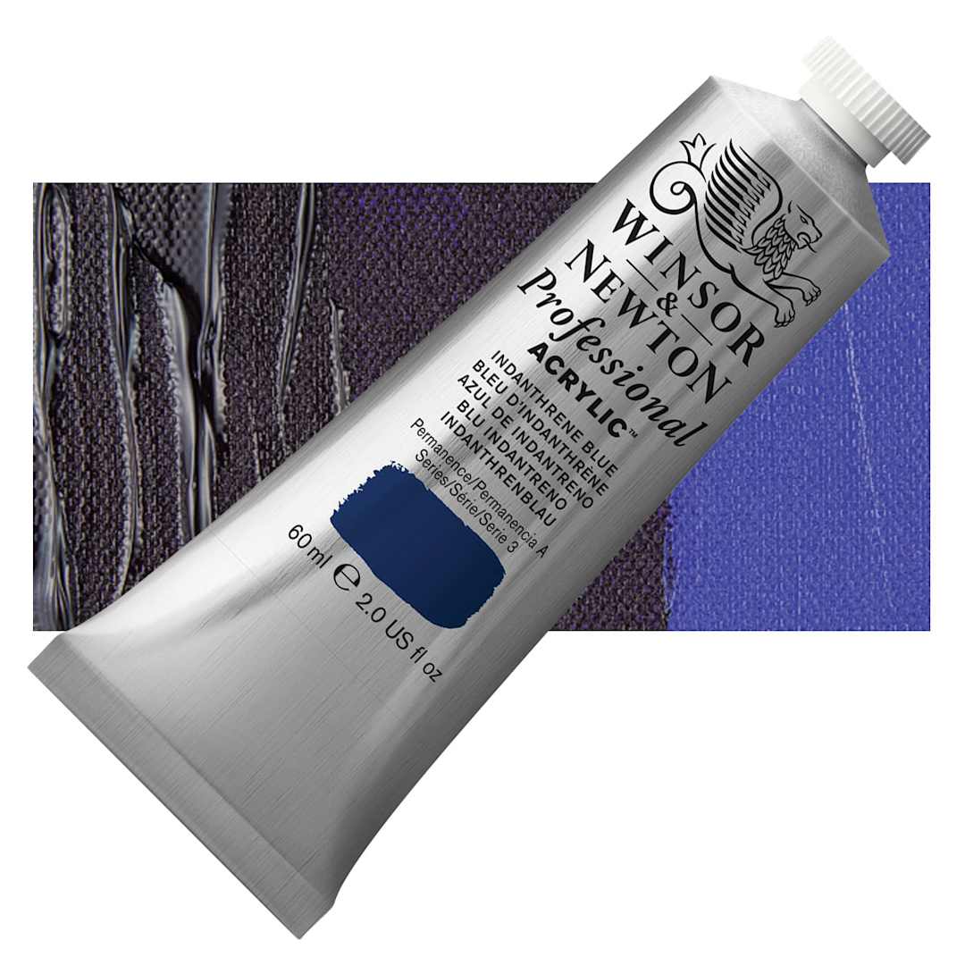Open in modal - Winsor & Newton Professional Acrylic Paint - Indanthrene Blue, 60 ml tube and swatch