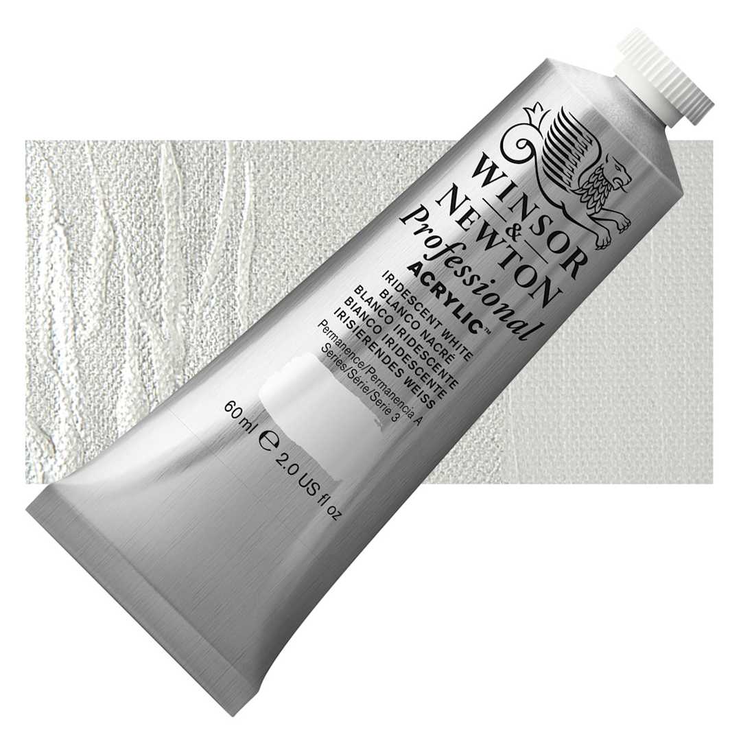 Open in modal - Winsor & Newton Professional Acrylic Paint - Iridescent White, 60 ml tube and swatch