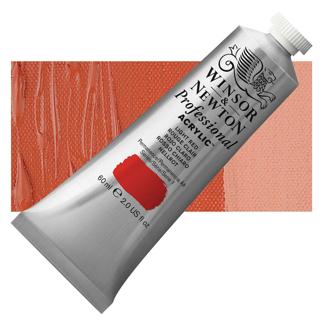 Open in modal - Winsor & Newton Professional Acrylic Paint - Light Red, 60 ml tube and swatch