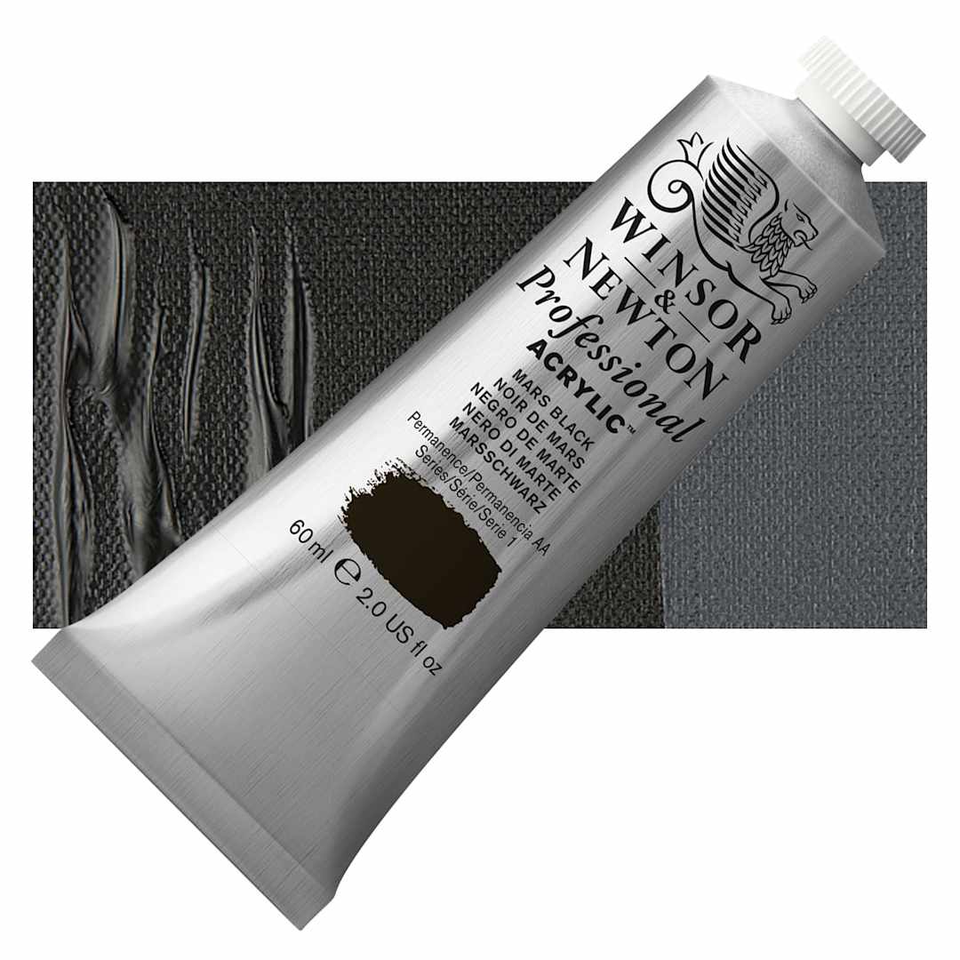 Open in modal - Winsor & Newton Professional Acrylic Paint - Mars Black, 60 ml tube and swatch