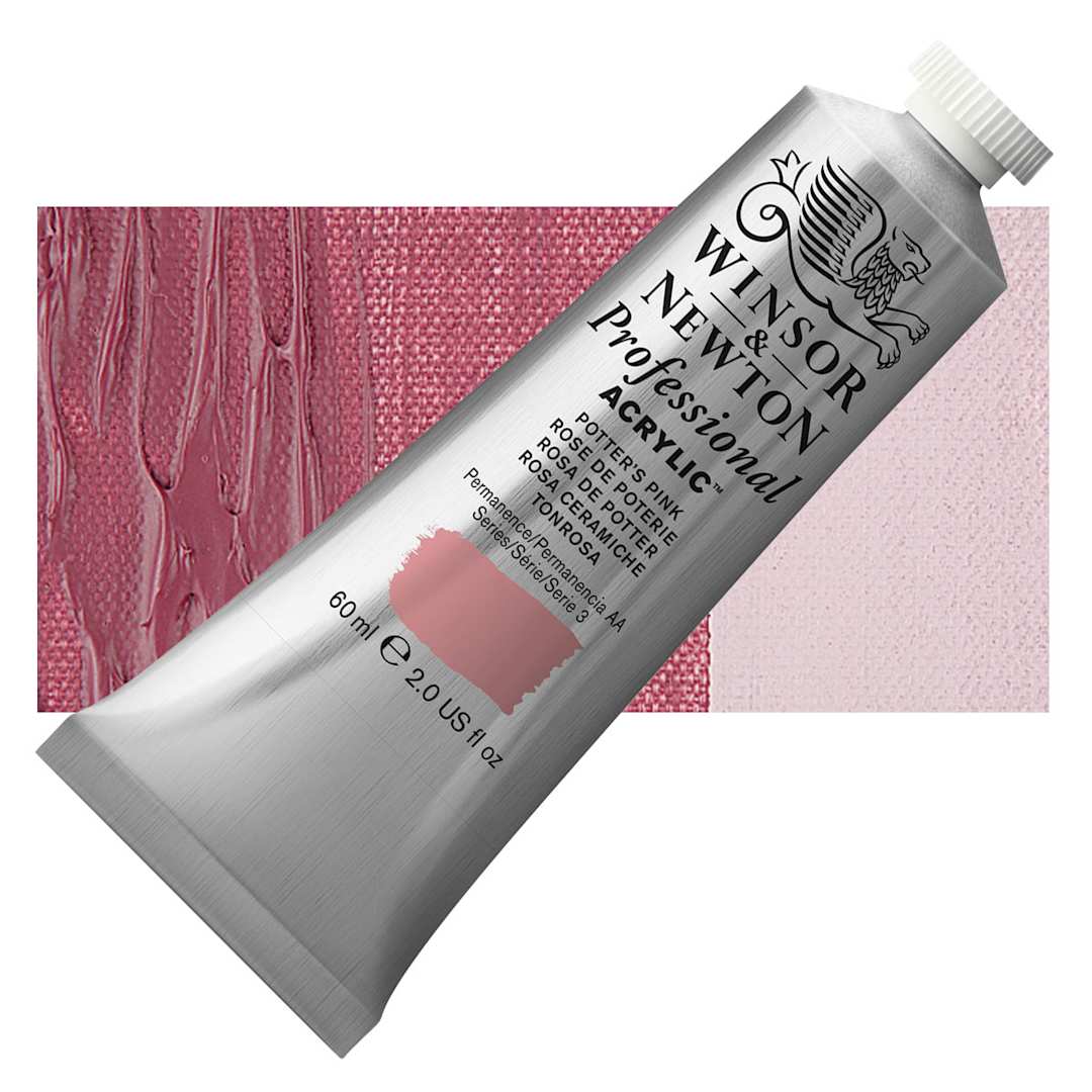 Open in modal - Winsor & Newton Professional Acrylic Paint - Potter's Pink, 60 ml tube and swatch