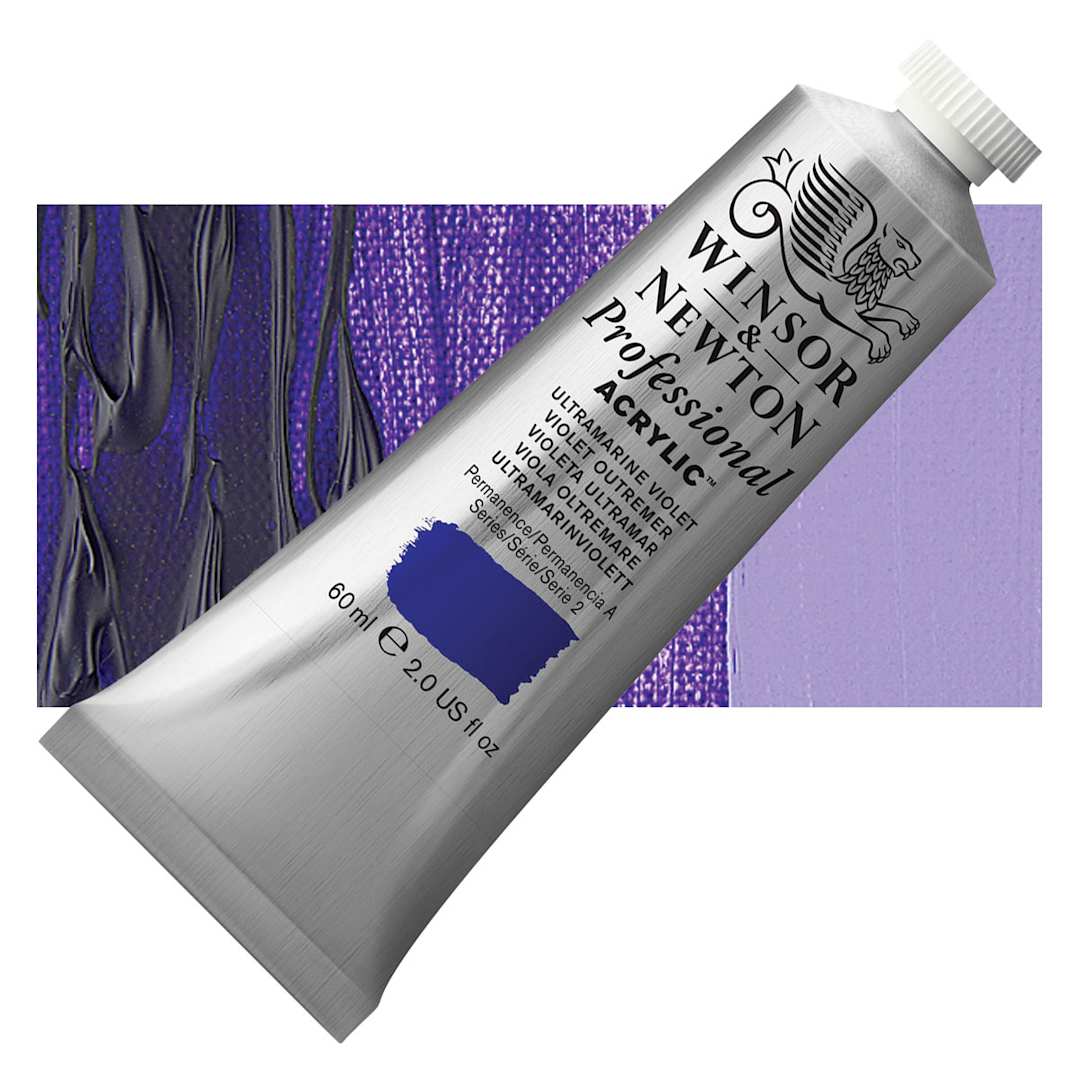 Open in modal - Winsor & Newton Professional Acrylic Paint - Ultramarine Violet, 60 ml tube and swatch