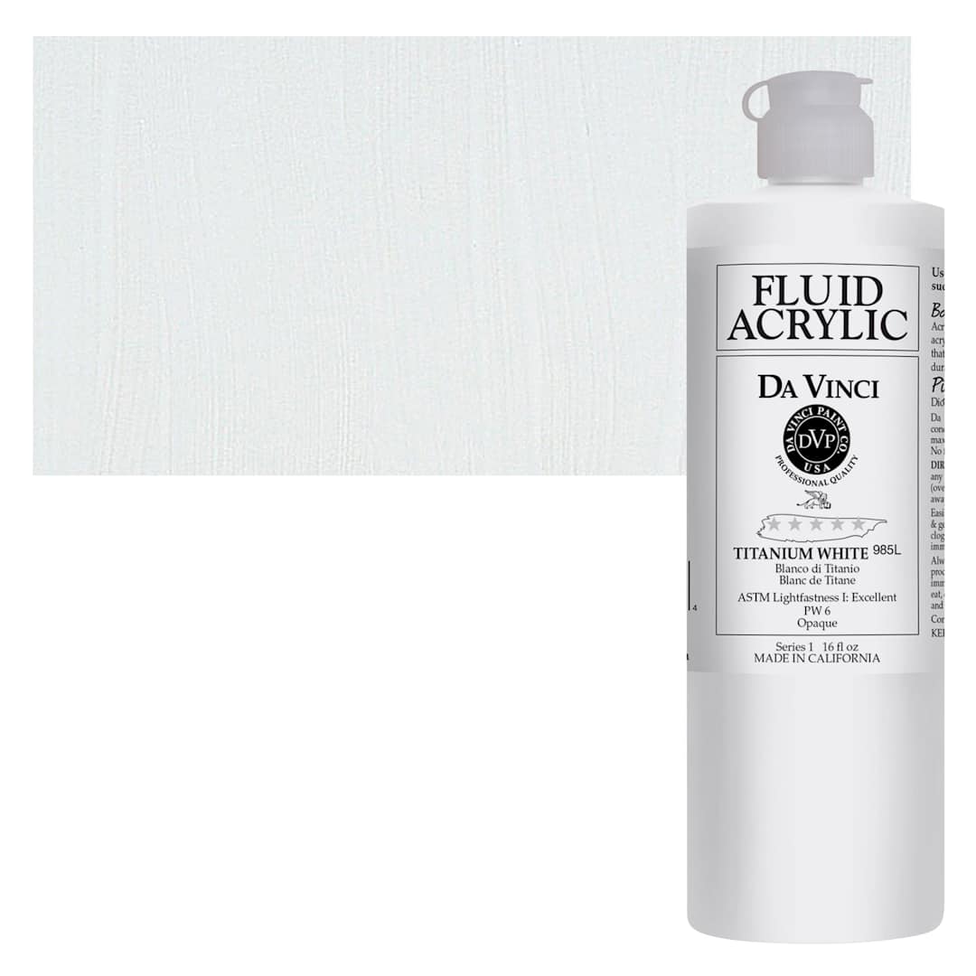 Open in modal - Da Vinci Fluid Acrylic Paint - Titanium White, 16 oz bottle and swatch