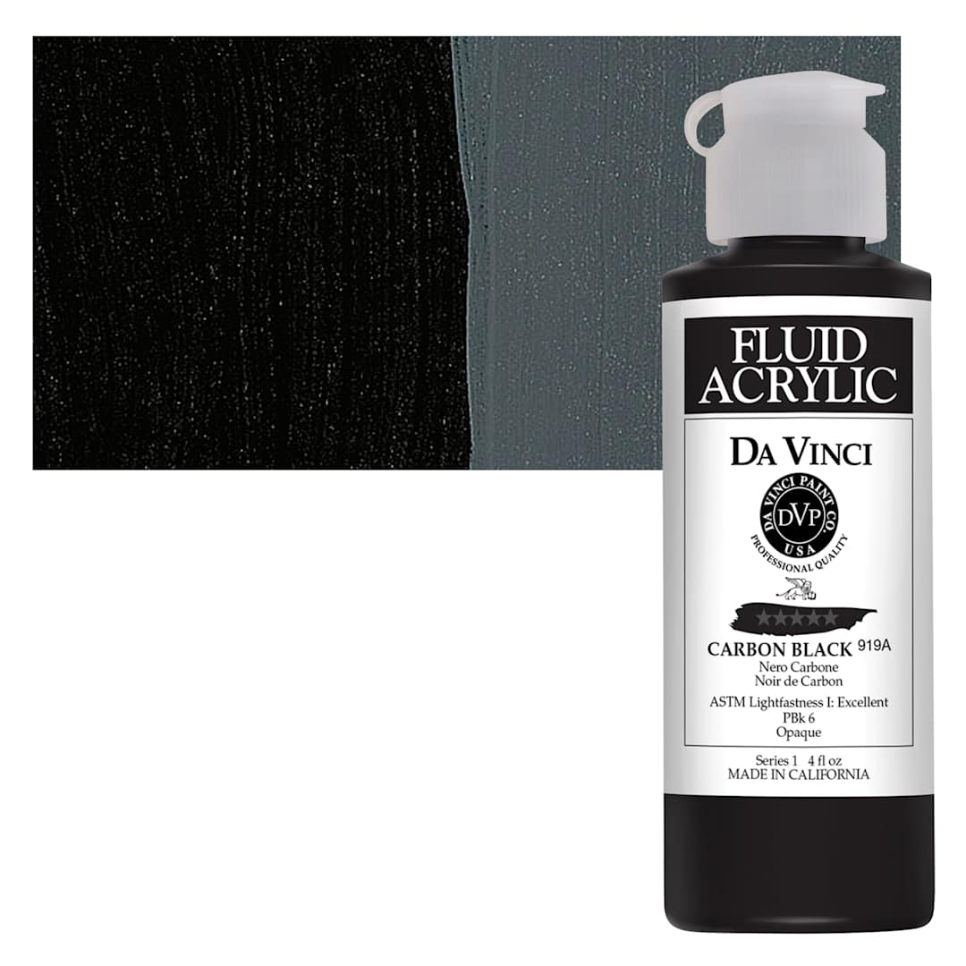 Open in modal - Da Vinci Fluid Acrylic Paint - Carbon Black, 4 oz bottle and swatch