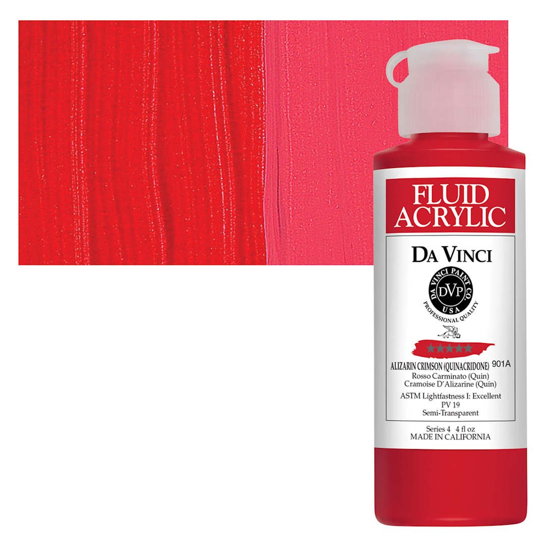Open in modal - Da Vinci Fluid Acrylic Paint - Alizarin Crimson, 4 oz bottle and swatch