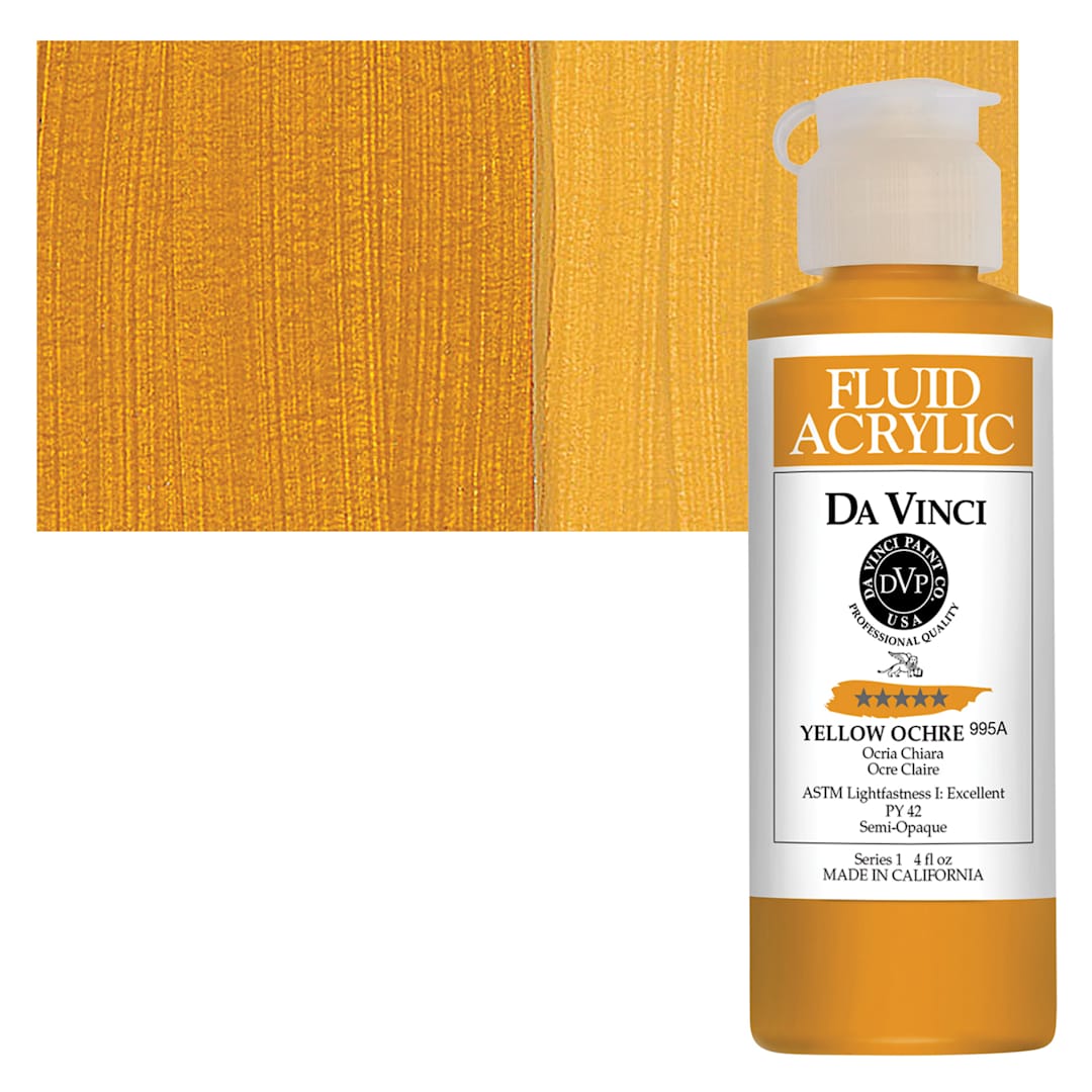 Open in modal - Da Vinci Fluid Acrylic Paint - Yellow Ochre, 4 oz bottle and swatch