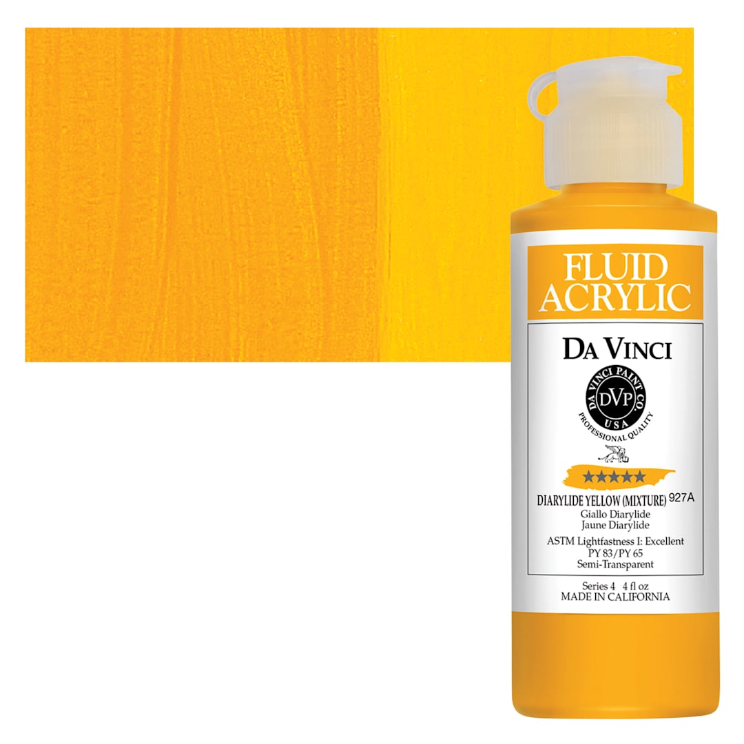 Open in modal - Da Vinci Fluid Acrylic Paint - Diarylide Yellow (Mixture), 4 oz bottle and swatch
