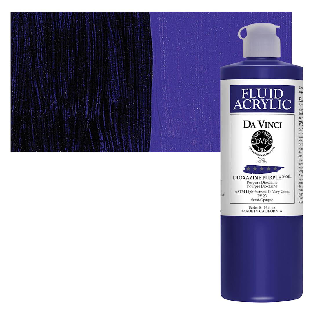 Open in modal - Da Vinci Fluid Acrylic Paint - Dioxazine Purple, 16 oz bottle and swatch