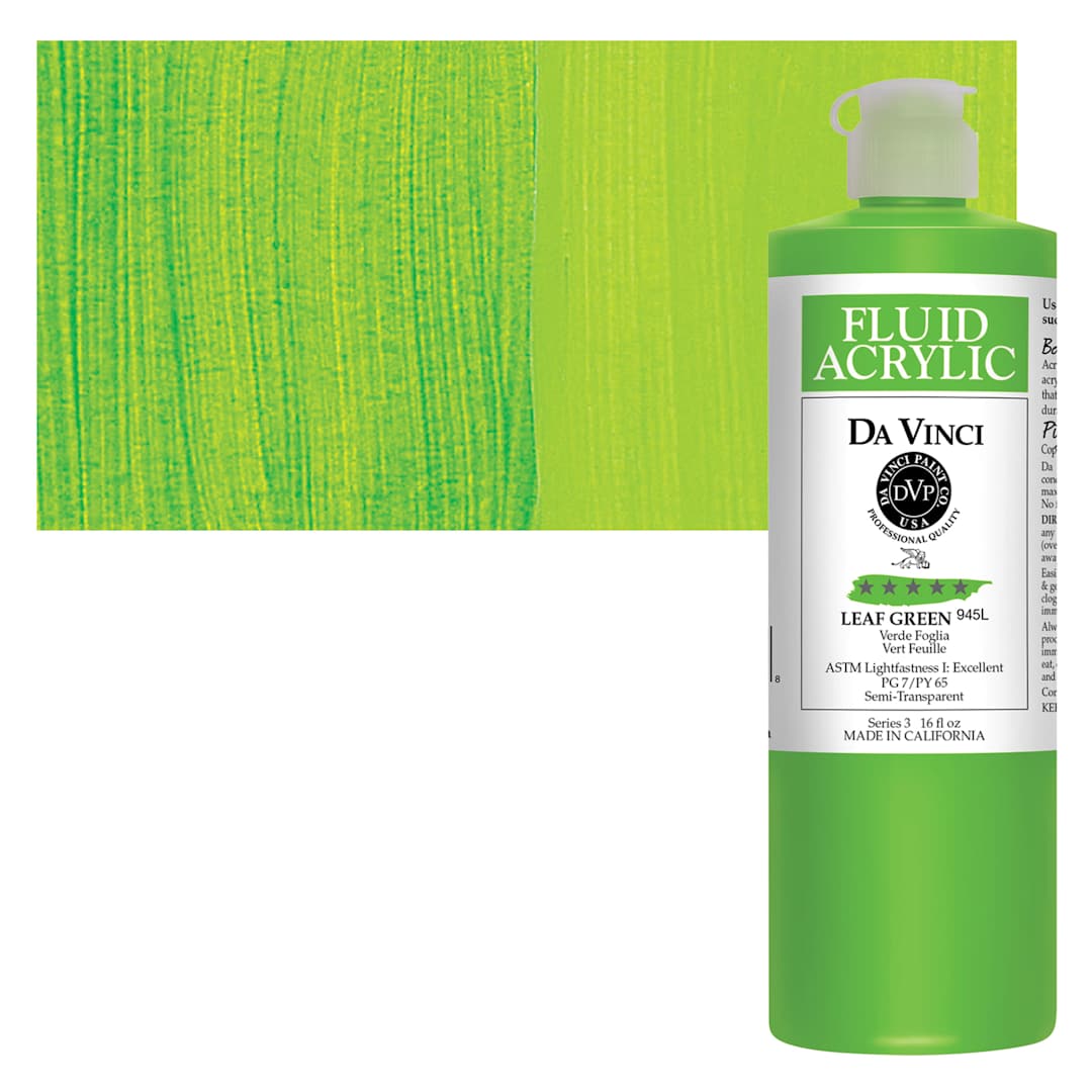 Open in modal - Da Vinci Fluid Acrylic Paint - Leaf Green, 16 oz bottle and swatch