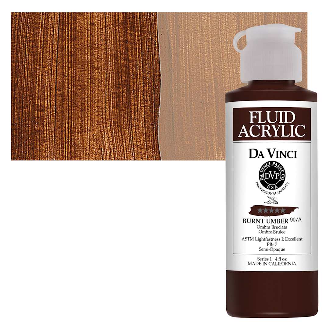 Open in modal - Da Vinci Fluid Acrylic Paint - Burnt Umber, 4 oz bottle and swatch