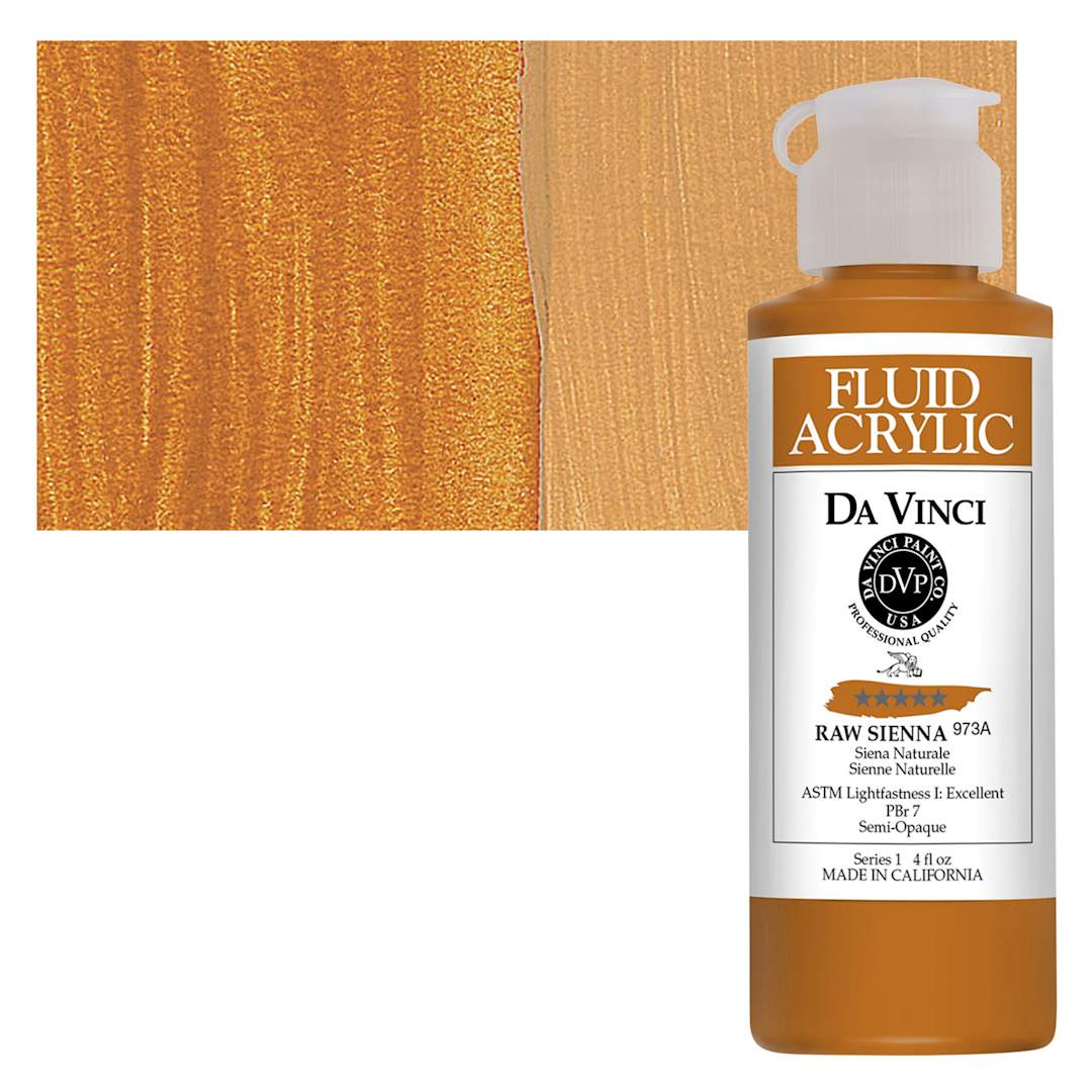 Open in modal - Da Vinci Fluid Acrylic Paint - Raw Sienna, 4 oz bottle and swatch