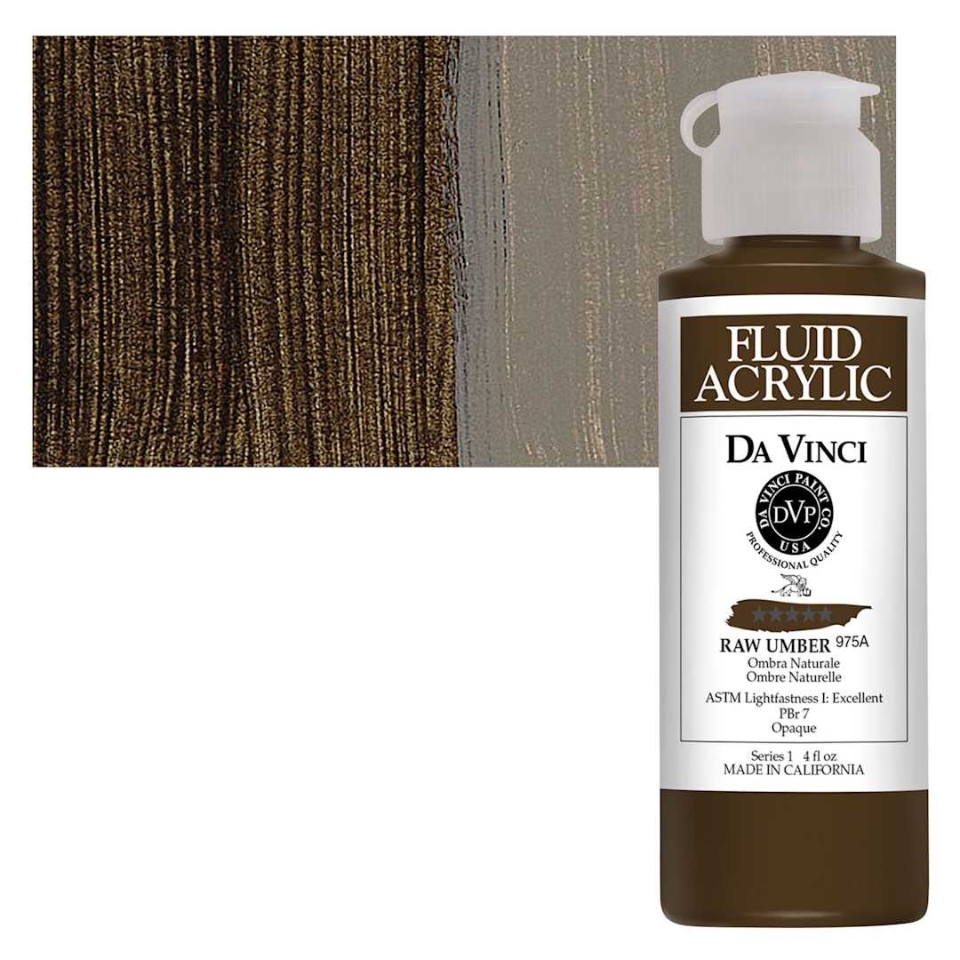 Open in modal - Da Vinci Fluid Acrylic Paint - Raw Umber, 4 oz bottle and swatch