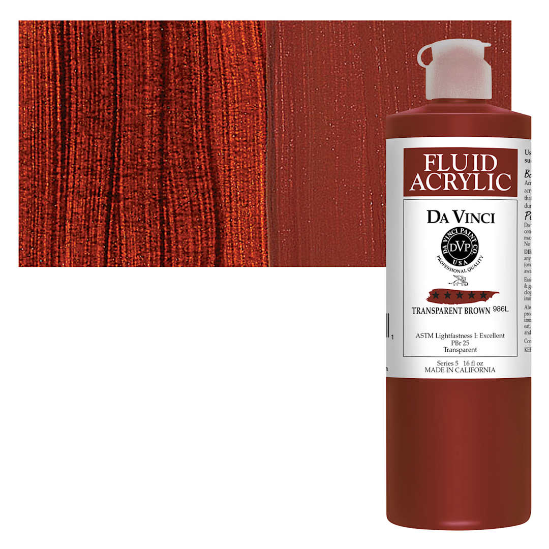 Open in modal - Da Vinci Fluid Acrylic Paint - Transparent Brown, 16 oz bottle and swatch