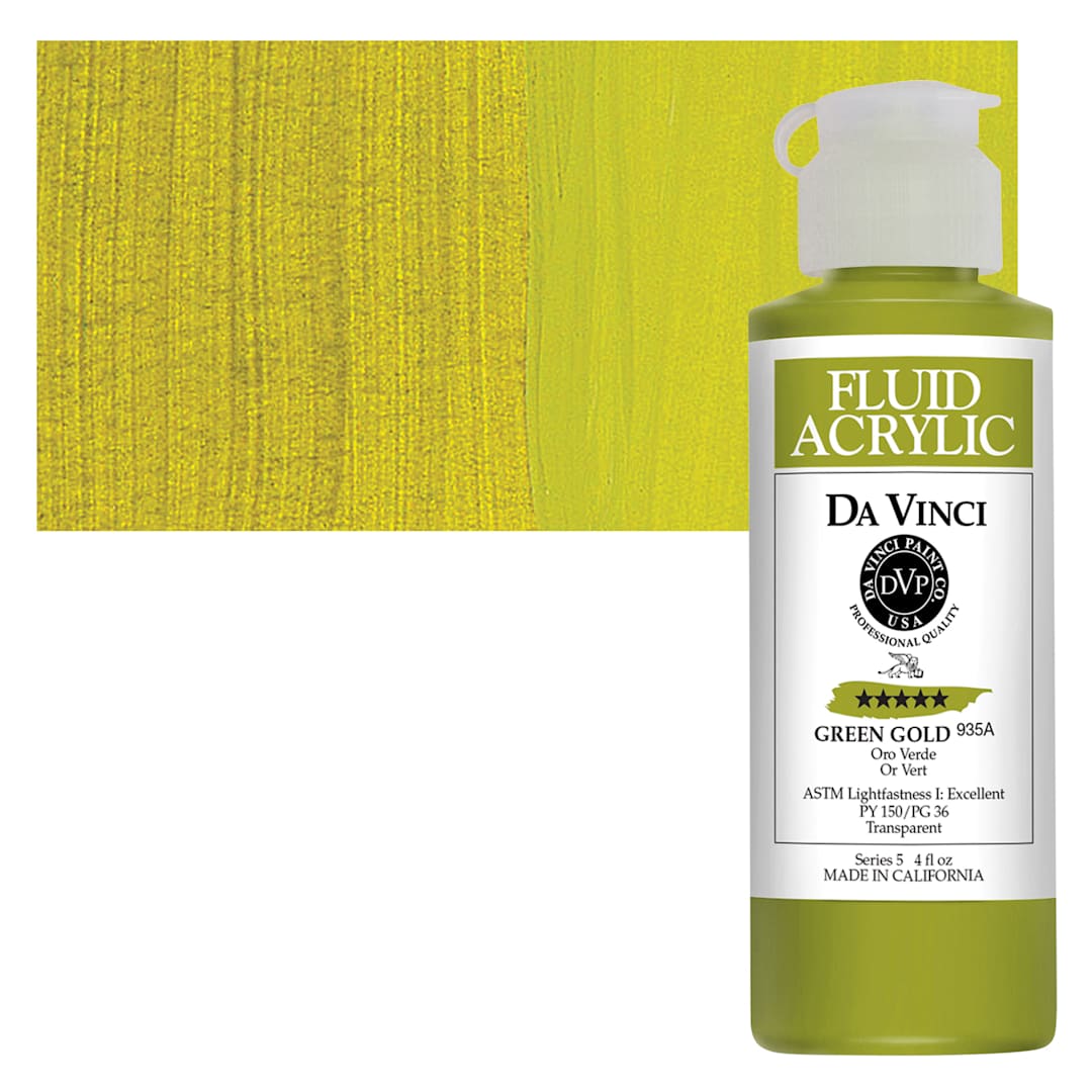 Open in modal - Da Vinci Fluid Acrylic Paint - Green Gold, 4 oz bottle and swatch