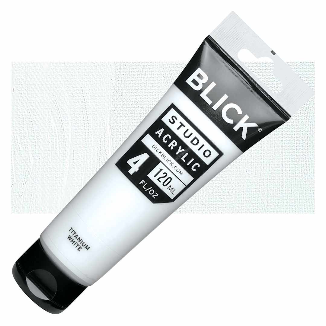 Open in modal - Blick Studio Acrylic Paint - Titanium White, 4 oz tube and swatch