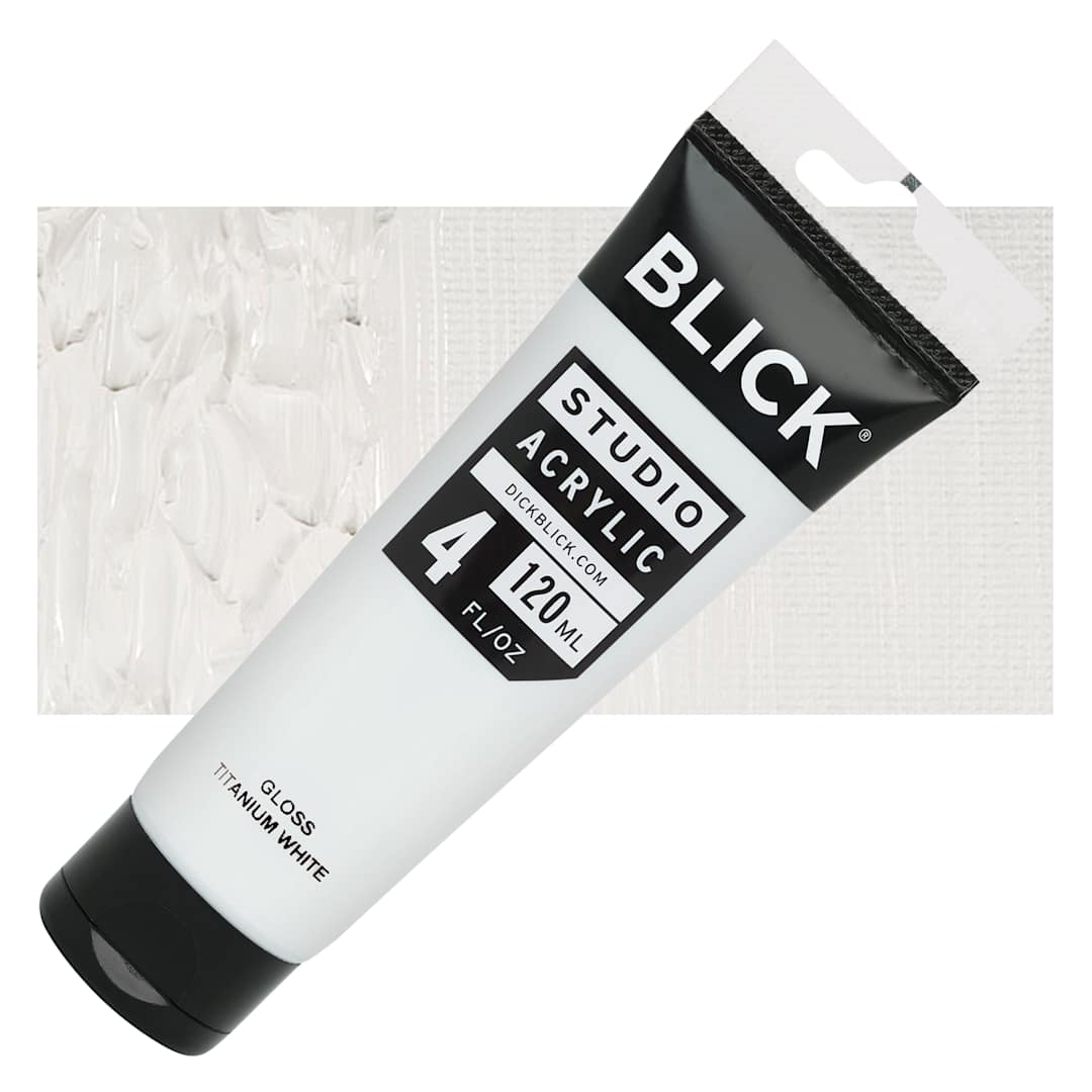 Open in modal - Blick Studio Acrylic Paint - Titanium White Gloss, 4 oz tube and swatch