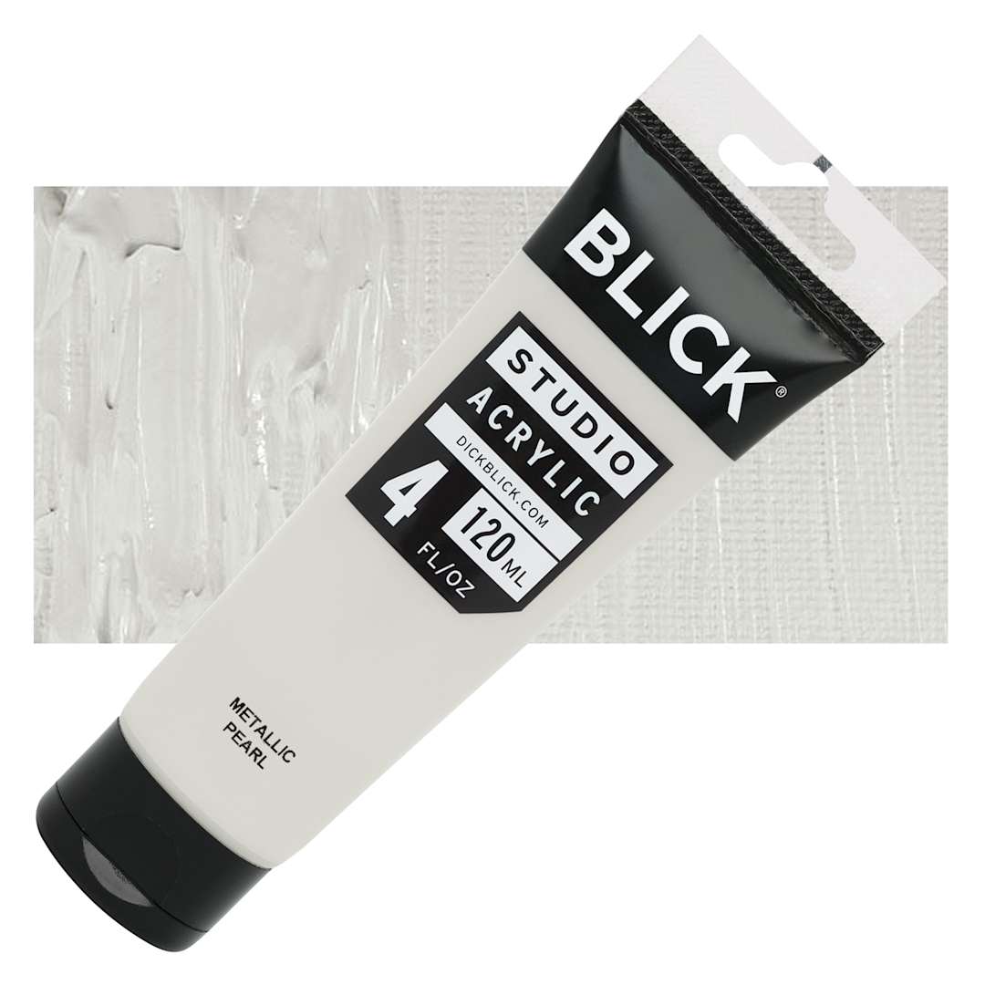 Open in modal - Blick Studio Acrylic Paint - Pearl (Metallic), 4 oz tube and swatch