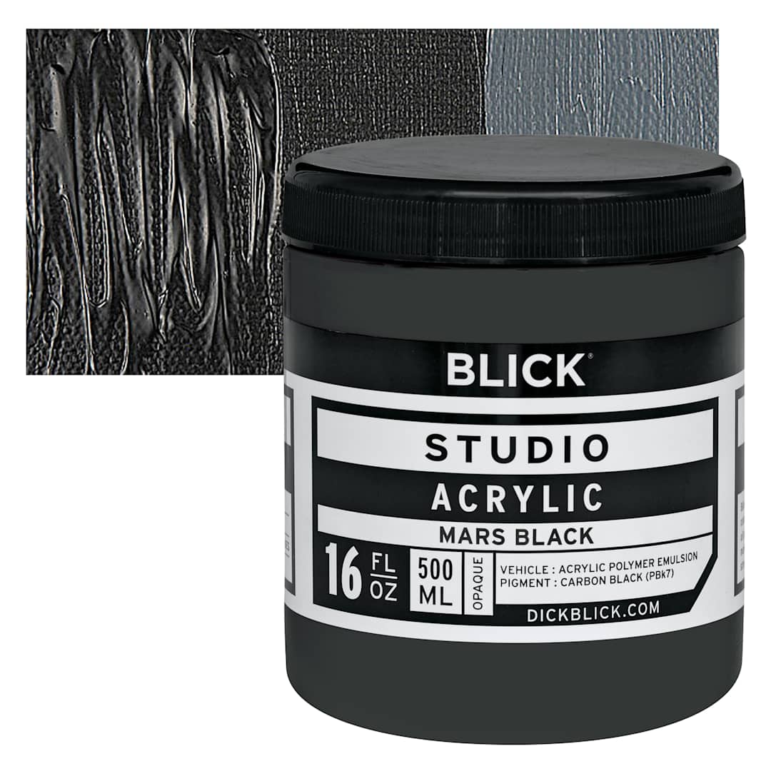 Open in modal - Blick Studio Acrylic Paint - Mars Black, 16 oz jar and swatch