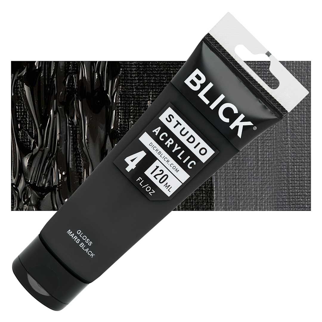 Open in modal - Blick Studio Acrylic Paint - Mars Black Gloss, 4 oz tube and swatch