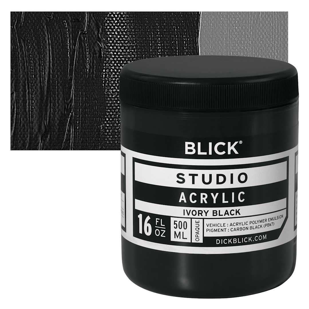 Open in modal - Blick Studio Acrylic Paint - Ivory Black,  16 oz jar and swatch