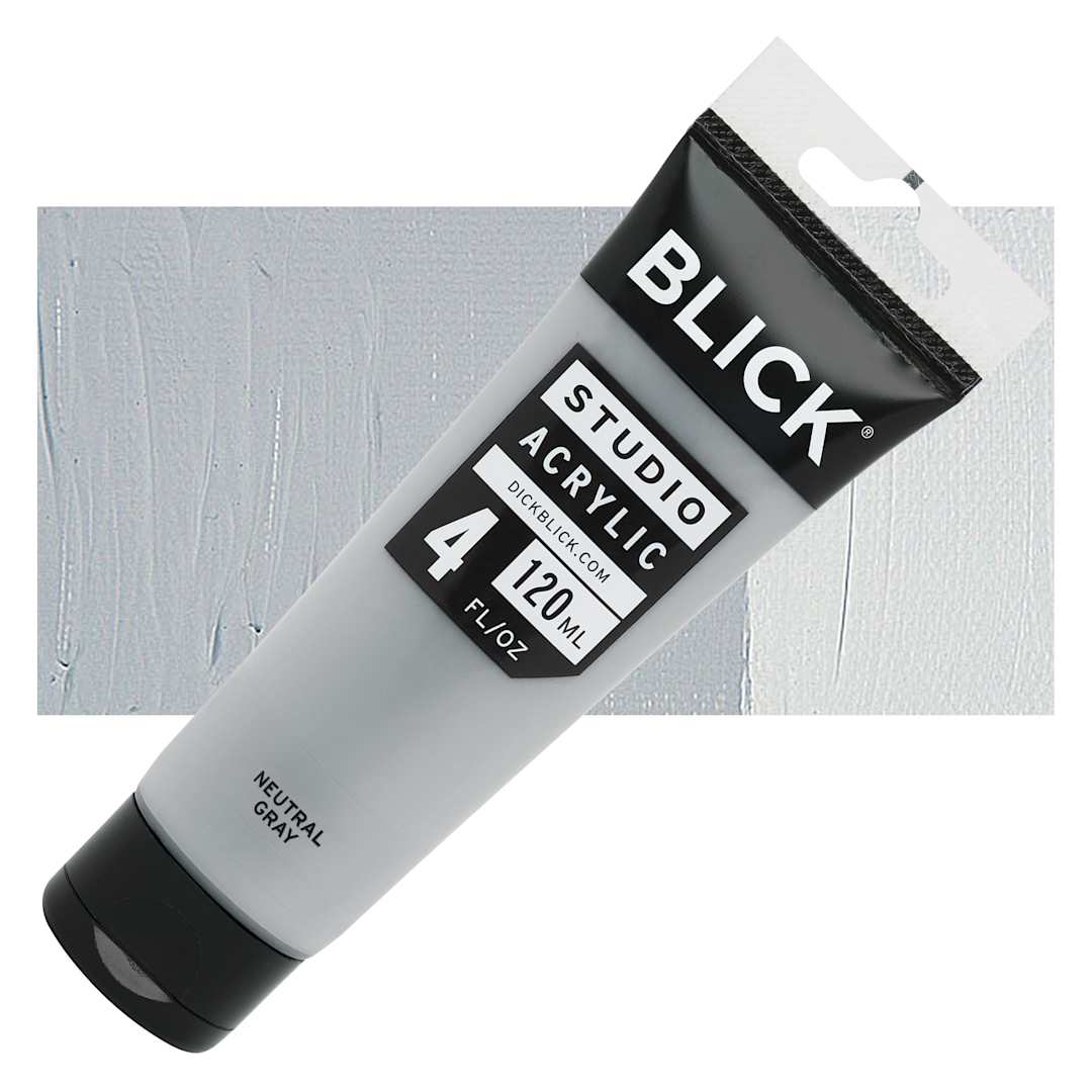 Open in modal - Blick Studio Acrylic Paint - Neutral Gray, 4 oz tube and swatch