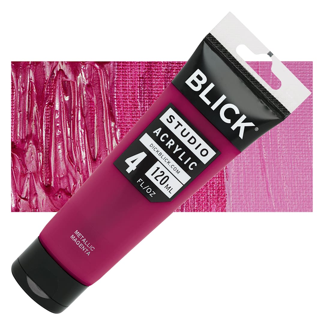 Open in modal - Blick Studio Acrylic Paint - Magenta (Metallic), 4 oz tube and swatch