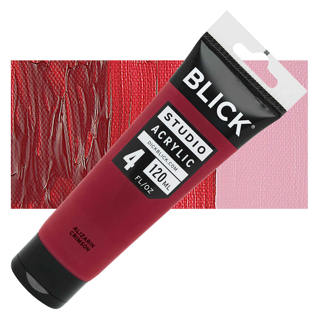 Open in modal - Blick Studio Acrylic Paint - Alizarin Crimson, 4 oz tube and swatch