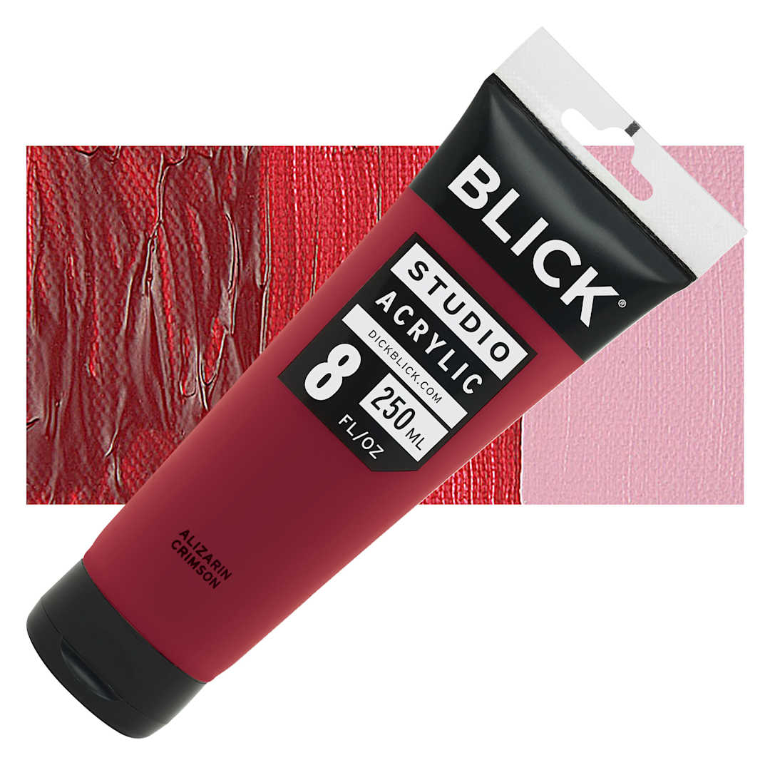 Open in modal - Blick Studio Acrylic Paint - Alizarin Crimson, 8 oz tube and swatch