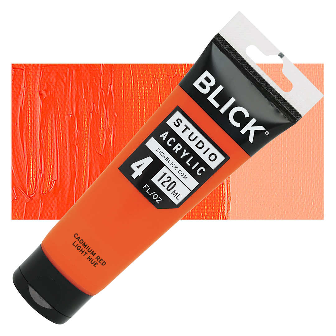 Open in modal - Blick Studio Acrylic Paint - Cadmium Red Light Hue, 4 oz tube and swatch