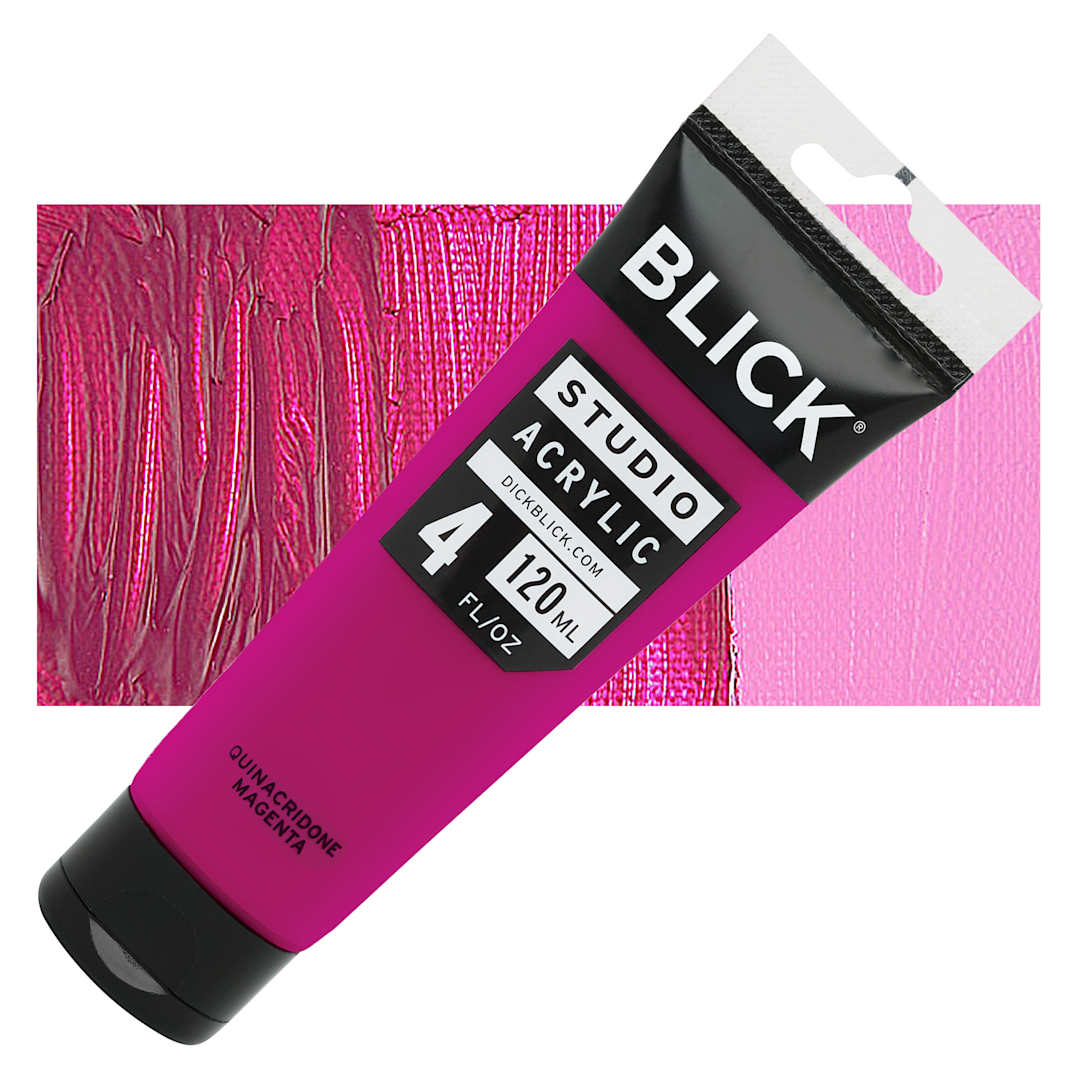 Open in modal - Blick Studio Acrylic Paint - Quinacridone Magenta, 4 oz tube and swatch