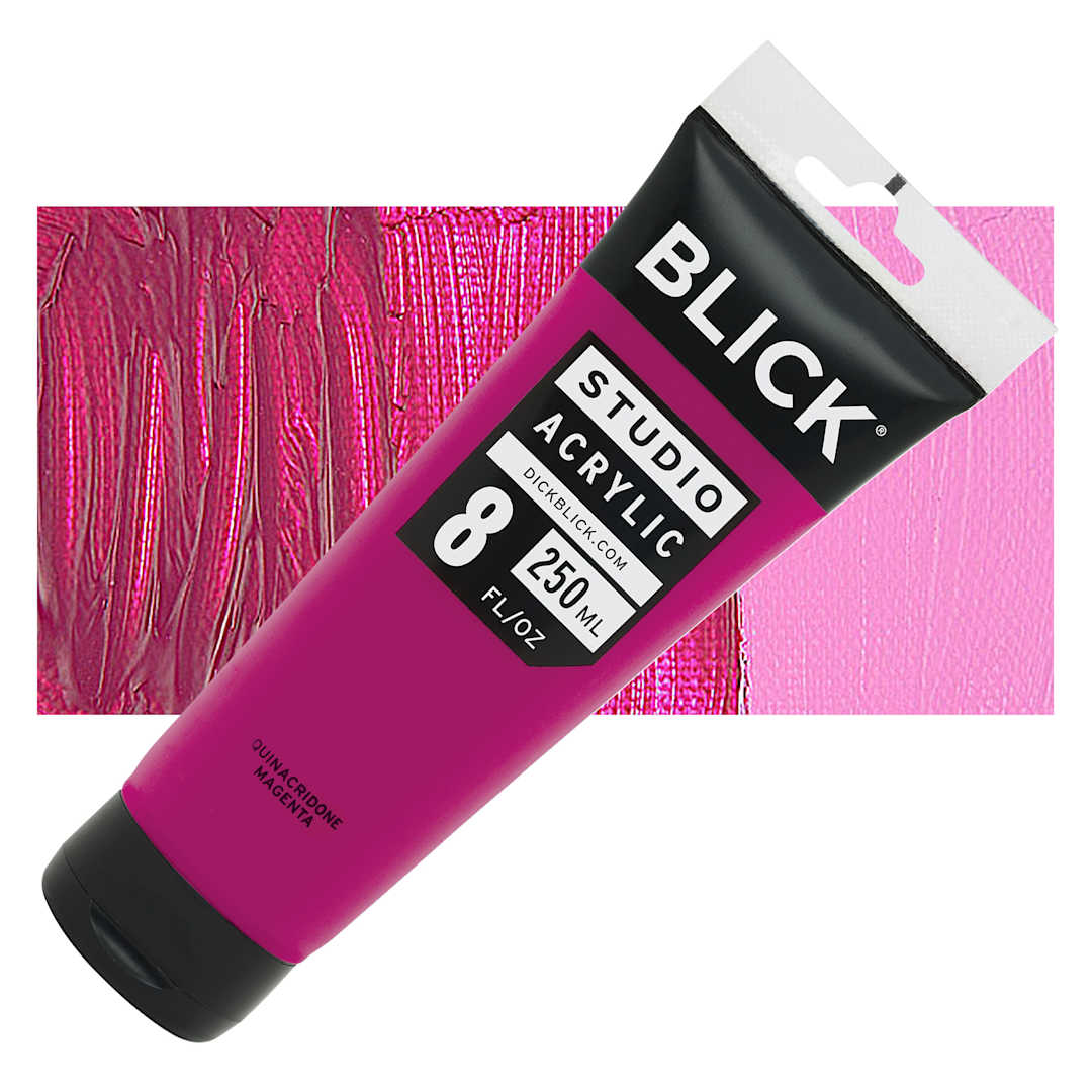 Open in modal - Blick Studio Acrylic Paint - Quinacridone Magenta, 8 oz tube and swatch