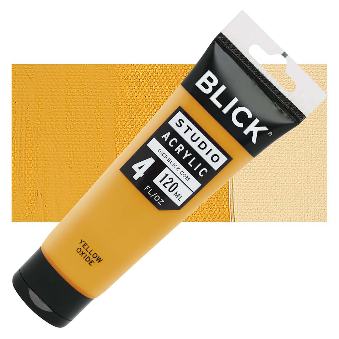 Open in modal - Blick Studio Acrylic Paint - Yellow Oxide, 4 oz tube and swatch