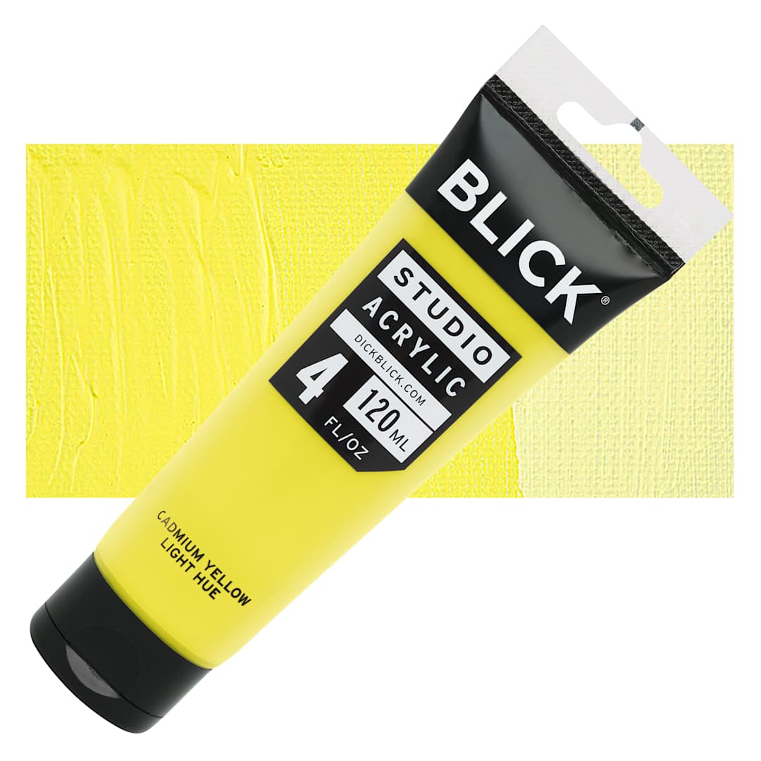 Open in modal - Blick Studio Acrylic Paint - Cadmium Yellow Light Hue, 4 oz tube and swatch