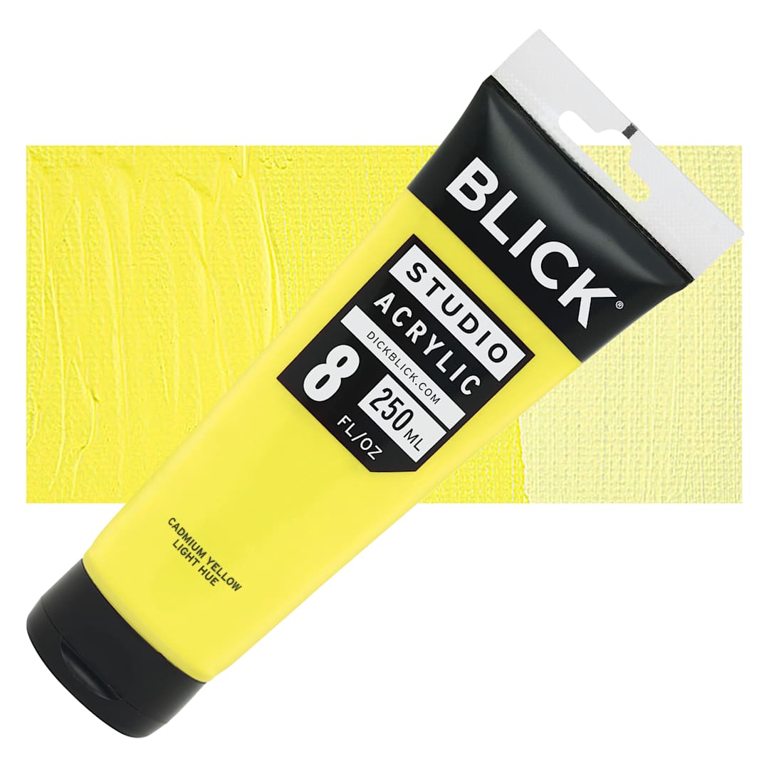 Open in modal - Blick Studio Acrylic Paint - Cadmium Yellow Light Hue, 8 oz tube and swatch