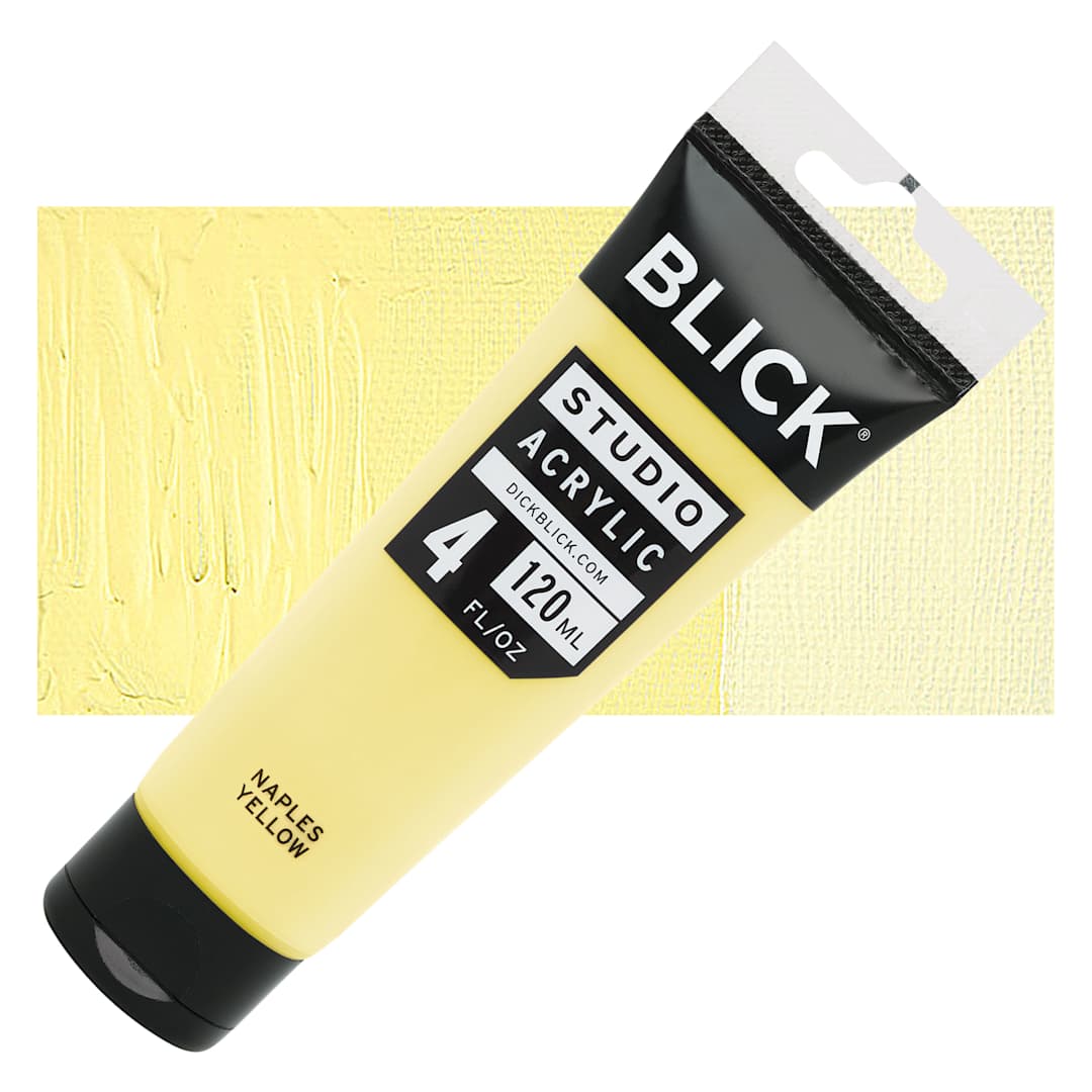 Open in modal - Blick Studio Acrylic Paint - Naples Yellow, 4 oz tube and swatch