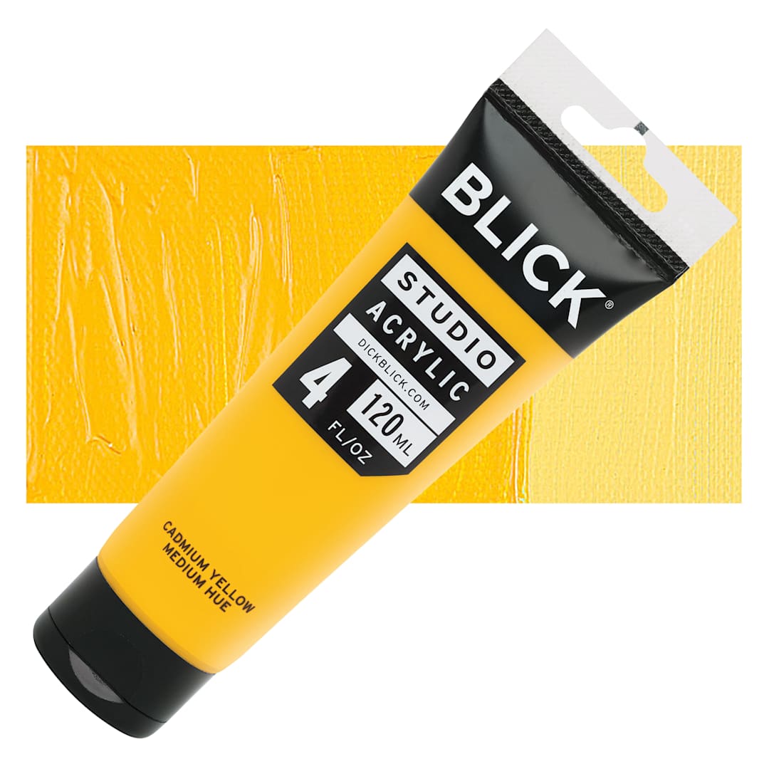 Open in modal - Blick Studio Acrylic Paint - Cadmium Yellow Medium Hue, 4 oz tube and swatch