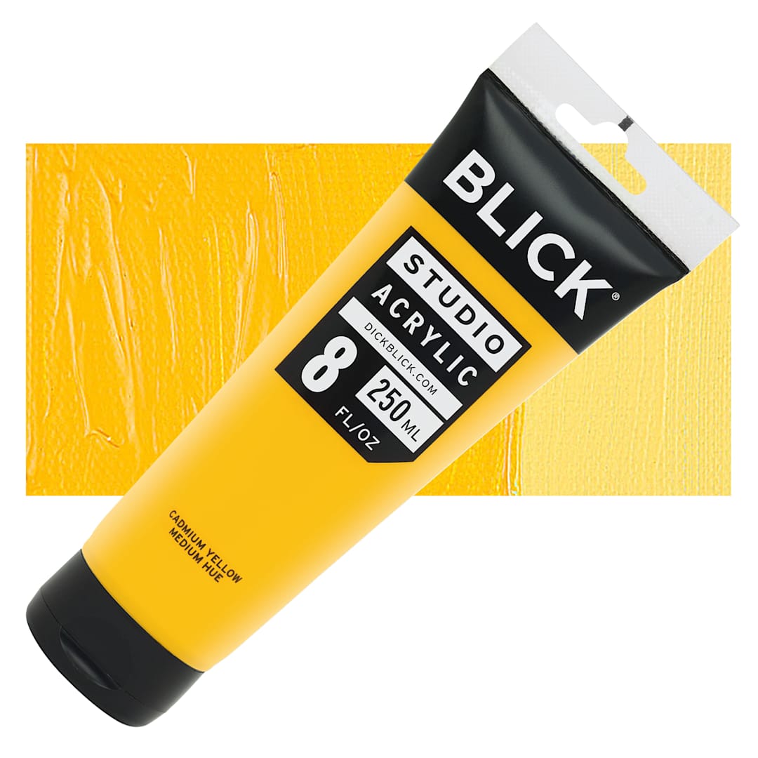 Open in modal - Blick Studio Acrylic Paint - Cadmium Yellow Medium Hue, 8 oz tube and swatch