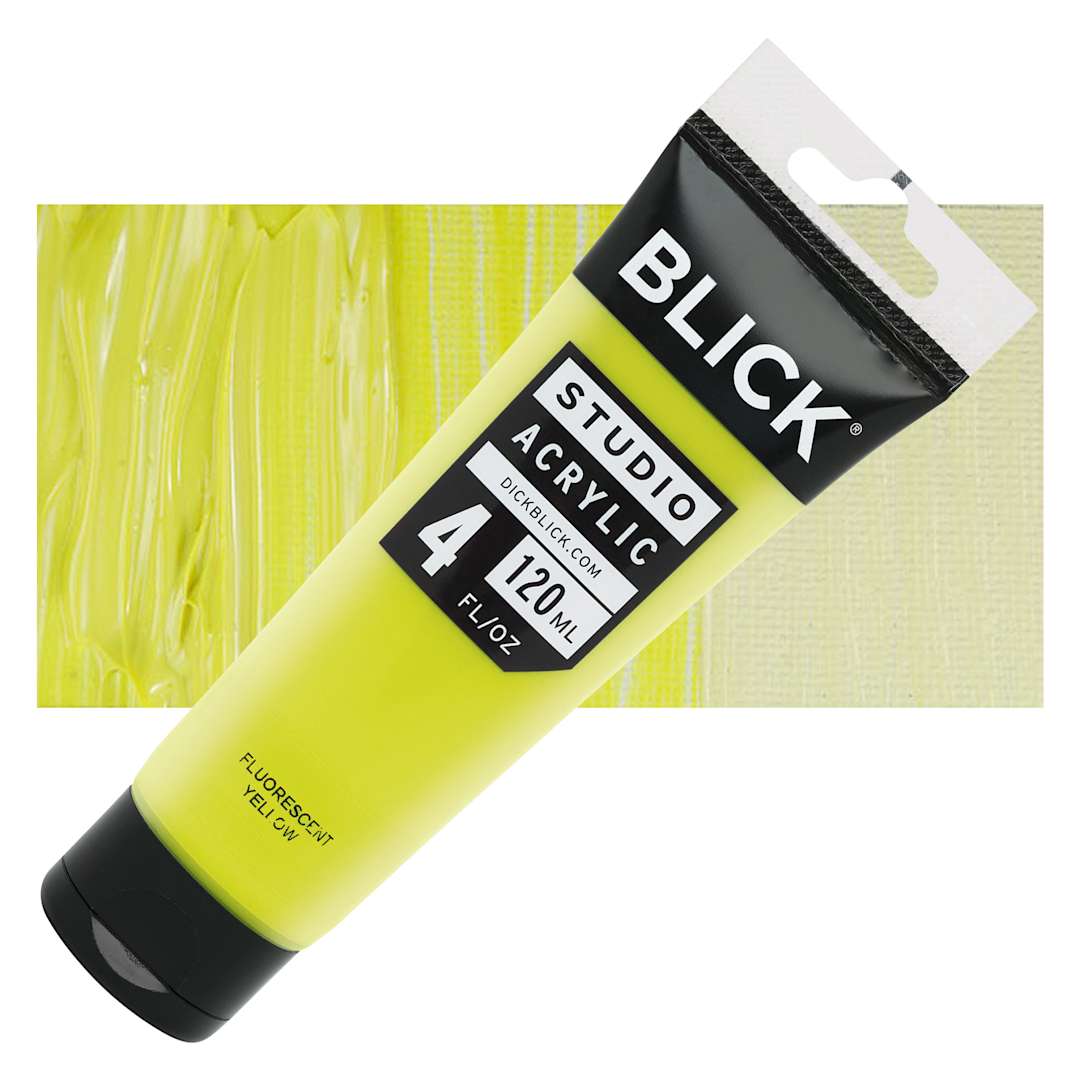 Open in modal - Blick Studio Acrylic Paint - Fluorescent Yellow, 4 oz tube and swatch