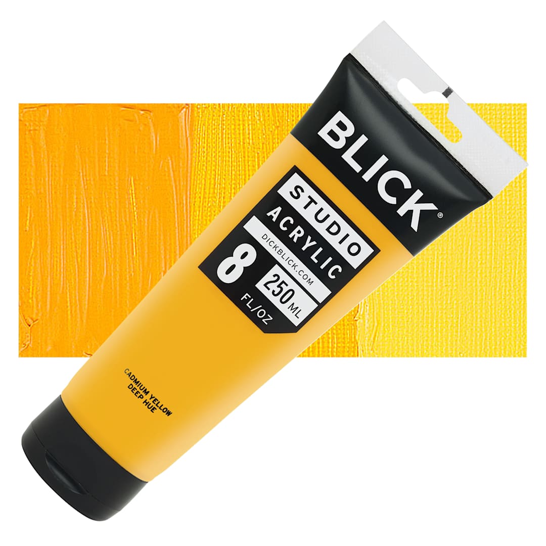 Open in modal - Blick Studio Acrylic Paint - Cadmium Yellow Deep Hue, 8 oz tube and swatch