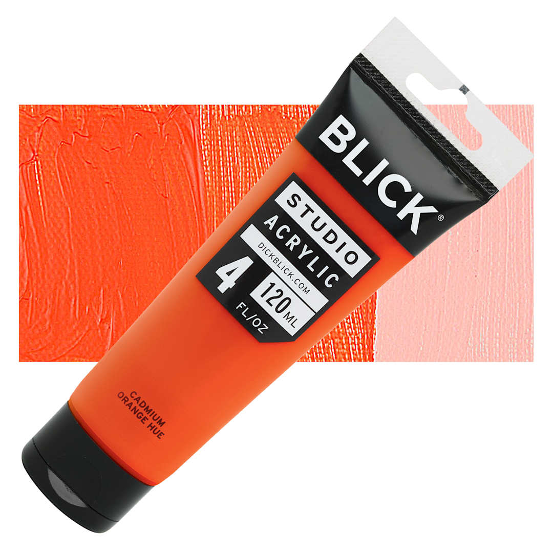 Open in modal - Blick Studio Acrylic Paint - Cadmium Orange Hue, 4 oz tube and swatch